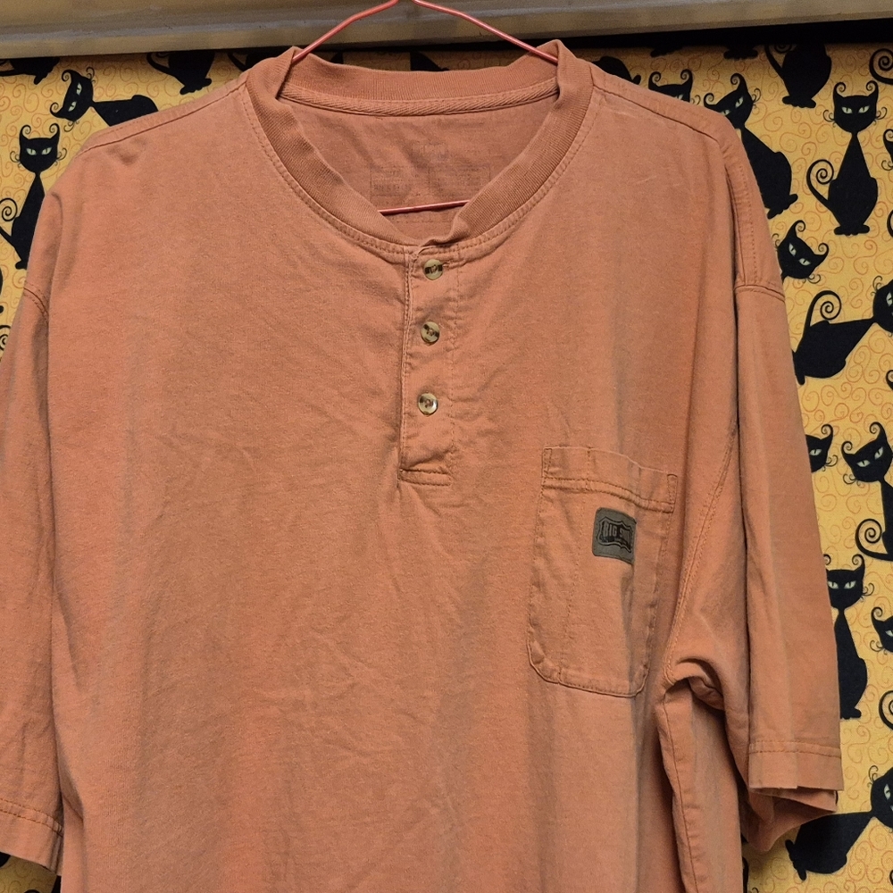 Big Smith Men's Casual Short Slreve Henley Shirt - Rust Orange